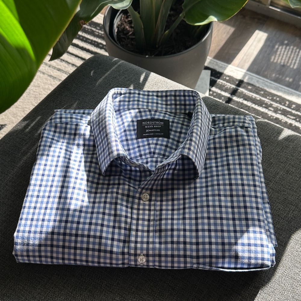 Nordstrom Navy and White Checkered Men's Classic Fit Shirt